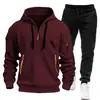 Nuevo Conjunto de Sudadera para Hombre Primavera Otoño Sudadera con Capucha Cremallera Múltiples Bolsillos Sudadera de Manga Larga Deportiva Casual