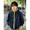 Sudadera con cremallera de bloques de color retro americano, chaqueta deportiva unisex de moda holgada para pareja, chaqueta con capucha de otoño