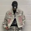 Jaqueta jeans graffiti moderna estilo americano para homens, jaqueta de trabalho solta e versátil, top retrô cool de Hong Kong aberto