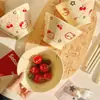 Color Bajo Vidriado Cerámica Hogar Dormitorio Rubor Cereza Gato Ins Corazón Femenino Bol de Arroz Bol de Yogur Bol de Postre Bol para Huevo al Vapor