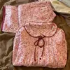 Pijama de gasa de algodón para mujer, nuevo otoño 2026, dulce estampado floral, se puede usar afuera, manga larga, pantalón largo, ropa para el hogar, conjunto de talla grande