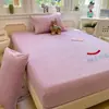 Lençol de Elástico Fofo Quente Peça Única Lã de Leite Dormitório Estudantil Quarto Uso Doméstico Completamente Envolto Simples Cor Sólida Lençol de Cama Conjunto de Três Peças