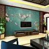 Fondo de pared de TV chino nuevo 3D papel tapiz flor de ciruelo estilo antiguo tela de pared atmosférica sala de estar Mural de pared para cine y televisión tela de pared flores y pájaros