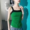 Sling de costuras a color contrastante para mujer, espalda de belleza, sexy, corte ajustado, primavera y verano 2023, nuevo diseño irregular, chaleco estilo occidental de verano