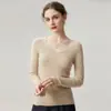 Suéter 100% Cachemir Puro para Mujer, Cuello en V, Ajustado, Favorecedor, Tejido de Punto Rayado, Prenda Base para Otoño/Invierno, Ropa Interior