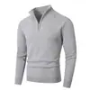 Suéter Pulóver de Punto Sólido Simple para Hombre con Media Cremallera y Cuello Alto, Camisa Base de Punto Cálido Casual de Moda para Otoño e Invierno
