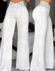 Pantalones de pierna ancha elegantes casuales con drapeado plisado hueco efecto onda de agua de cintura alta para mujer, verano 2024, europeos y americanos