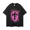 Camiseta de Manga Corta Punk con Estampado de Cruz Primavera/Verano, Chaleco de Manga Corta Retro Americano Desgastado, Camiseta de Manga Larga de Marca de Moda
