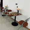 Mesa de Comedor Marrón Retro Silla Suave Mesa y Silla de Contrachapado para el Hogar Restaurante Mesa Simple Moderna para Tienda de Té con Leche Cafetería