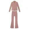 [En Stock] Conjunto de Pantalones Acampanados y Chaqueta de Forro Polar, Abrigo de Manga Larga para Mujer de Corte Ajustado, Ropa Deportiva Elástica para Yoga