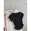 Algodón Puro Verano Cintura Irregular Ceñida Volantes Top Chica Picante Americana Hombro Normal Adelgazante Camiseta para Mujer Cuello Redondo Versátil Manga Corta