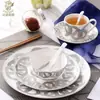 Estilo Europeo Transfronterizo Simple Moderno Fresco Hueso de China Plata Pista Plato para Comida Occidental Taza y Platillo Decoración para Filete Decoración de Mesa