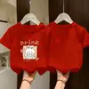 Camiseta de Manga Corta para Niños, Ropa de Verano para Niñas, Top de Algodón Puro con Estampado de Dibujos Animados y Cuello Redondo, Camiseta Básica Transpirable Casual para Niños Medianos y Grandes