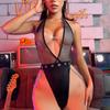 Comércio Exterior Transfronteiriço Europeu e Americano Nova Lingerie Sexy Roupa Íntima Sexy Feminina Couro Sintético Malha Gola Alta Vazado Macacão Conjunto Sexy
