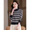 Suéter Grueso de Cuello Medio Alto para Mujer Otoño e Invierno, Capa Base Holgada, Nuevo Estilo 2026, Rayas, Delgado, Top Interior