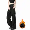 Calça de Trabalho com Rebites para Mulheres, Novo Estilo Primavera 2026, Cintura Alta, Emagrecimento, Caimento Solto, Petite, Esportiva, Perna Reta, Calça de Perna Larga com Forro de Fleece