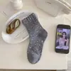 Estilo Vintage Bm~ Calcetines Coreanos para Mujer, Dulce Diseño Floral con Encaje Suave, Calcetines Holgados de Media Pantorrilla Estilo Ins para Primavera y Verano