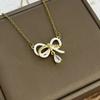 Moda Transfronteriza Versátil Sensación de Alta Gama Colgante con Diseño de Lazo Blanco con Gota de Aceite Entrada Lujo Nicho Collar Cadena Clavícula Mujer