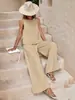 Nuevo Conjunto de Dos Piezas de Verano 2026 para Mujer, Tendencia Europea y Americana Versátil Suéter Holgado Cuello Redondo Informal Traje de Algodón para Mujer