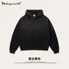Moletom com capuz estilo rua americano retrô, corte quadrado solto, desbotado, com forro de fleece pesado, ombros caídos, para homens