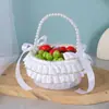 Cesta de Flores de Encaje Blanco para Boda Cesta de Boda Estilo Occidental Cesta de Mesa para Guardar Frutas Cesta para Niña de las Flores para Esparcir Flores Cesta de Mano con Perlas