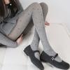Leggings de Algodón con Rayas Verticales, Medias Grises Elegantes con Puntos Flockados Finos para Primavera y Verano, Pantalón Exterior Adelgazante con Micro-Presión