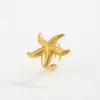 Anillo Abierto de Acero Inoxidable con Forma de Flor de Estrella de Mar Transfronterizo Europeo y Americano, Anillo Geométrico de Caracola Oceánica de Playa Ins para Mujeres
