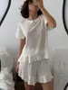 Traje de Shorts con Volantes de Manga Corta de Nuevo Diseño de Moda Transfronterizo Europeo y Americano Primavera y Verano Ropa Cómoda para el Hogar