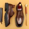 [Exclusivo VIP] Zapatos de Cuero de Punta Cuadrada para Hombre, Estilo Coreano de Alta Gama Cuero Genuino Pie Ancho Formal Negocios Casual Zapatos Derby