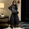 Saia de Lã Cinza Escuro para Mulheres, Novo Estilo Outono/Inverno 2025, Cintura Alta, Forrada com Lã, Corte A, Comprimento Médio, Saia Pétala para Figuras Baixas