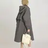 Gabardina Gris con Capucha y Cremallera para Mujer, Estilo Coreano de Primavera y Otoño, Holgada, Estilo Urbano, de Gama Alta, Longitud Media, Abrigo Casual