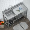 Lavatório de aço inoxidável engrossado pia doméstica pia de cozinha dupla tampo da mesa integrado com suporte