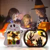 Venda Quente Transfronteiriça Halloween Madeira Fofo Brilhante Abóbora Fantasma Lâmpada Família Decorações de Mesa Festa Decorações de Festa