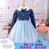 Ropa europea y americana para niños de Amazon nuevo vestido de malla con cuello de piel dorada de terciopelo vestido de princesa para niñas