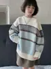 Suéter Infantil Outono e Inverno para Meninos e Meninas, Padrão Diamante, Engrossado, Quente, Camada Base, Crianças Mais Velhas, Estiloso, Color Blocking, Suéter Jacquard