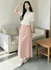 Falda de Lyocell para Mujer, Nueva Primavera/Verano Cintura Alta Adelgazante Larga Elegante Tencel Bodycon Falda Midi de Corte A