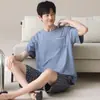 Artículo Popular en Tienda: Pijama de Algodón Puro de Manga Corta para Hombre, Estilo Verano, Cómodo y Transpirable, Conjunto Delgado de Algodón, Se Puede Usar Afuera como Ropa de Casa