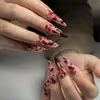 Unhas Postiças de Halloween com Ponta Longa, Elemento de Sangue, Longas em Forma de Gota d'Água, Removíveis, Patch para Manicure