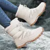 Botas de Nieve de Invierno para Mujer Zapatos de Algodón Cálidos de Felpa Resistentes al Desgaste Deportes al Aire Libre Caña Alta con Cordones Talla Extra Transfronterizas Botas de Mujer