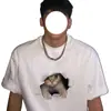 Camiseta de manga corta de moda con estampado de gato de diseñador para hombre, verano hip-hop corte holgado, talla grande casual top de media manga para pareja