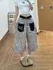 Pantalones Cortos de Mezclilla Vintage con Parches Estampado de Leopardo para Mujer, Nuevo Estilo Verano 2026, Holgados de Pierna Ancha de Longitud Media