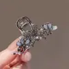 Pinza de Flor de Vidrio con Pedrería Coreana Adecuado para Mujeres Elegantes Pinza para el Cabello Semi-Recogido en la Parte Posterior de la Cabeza, Pinza para el Cabello de Aleación de Alta Gama
