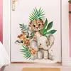 Brup Adesivos de Parede Animais da Selva em Aquarela Guepardo Girafa Elefante Adesivos de Decoração de Parede para Quarto de Crianças Br5435Q