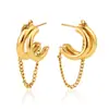 Pendientes de borla de acero inoxidable con doble C chapados en oro de 18 quilates, diseño único, pendientes de nicho de alta gama, de estilo europeo y americano, transfronterizos.
