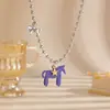 Colar com Pingente de Pônei Glaceado Fofo e Doce Corrente de Contas Redondas Corrente de Clavícula de Pônei Doce Cool Fashion Versátil