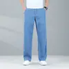 Jeans Masculino de Tencel Ultra-Fino de Verão, Calça Masculina Casual Solta Reta de Seda Gelada de Alta Qualidade para Jovens de Verão