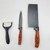 Atacado Pontual Conjunto de Facas de Cozinha Domésticas de Aço Inoxidável Cabo Gordo Revestido com Grão de Madeira Caixa de Presente com Seis Peças