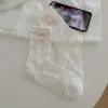 Meias estilo Ballet para Mulheres 2026 Novo Modelo com Laço, Meias Doces Florais de Cano Médio, Meias Slouch Sem Costura, Brancas