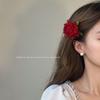 O Anel do Tempo ~ Flor de Veludo Rosa Grampo de Cabelo Broche Estilo Igual ao de Ju Ya Foto Acessório de Cabelo Adorno de Cabeça Vermelho para Noiva
