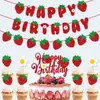 Nueva Decoración de Fiesta de Cumpleaños Temática de Fresas Decoración de Bandera de Cumpleaños con Tema de Frutas Papel